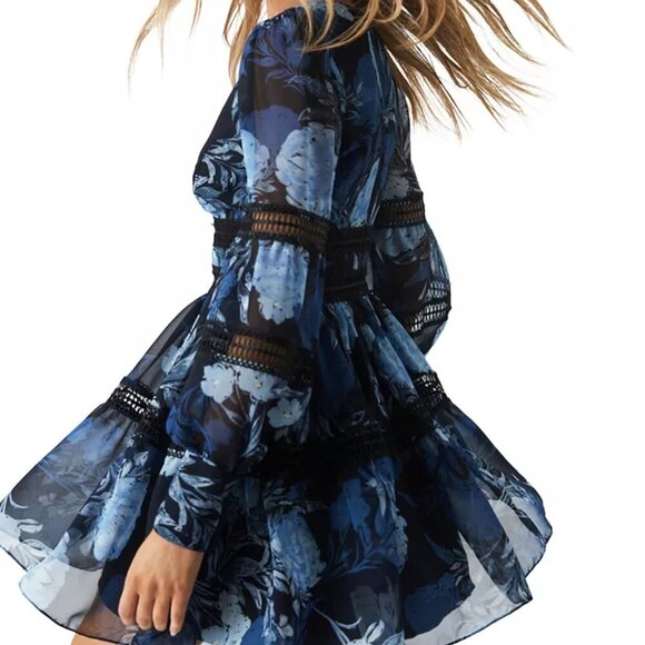 Bardot Women's Hallie Braid-Trimmed Floral Mini Dress. Sz: L - Picture 1 of 14